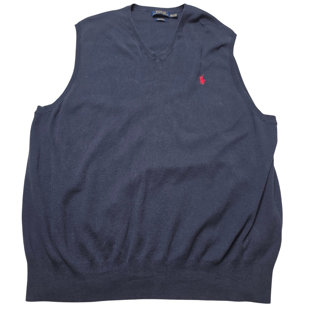 Polo Ralph Lauren Mens XXL Navy Blue Pima Cotton V-Neck Sweater Vest Red Pony